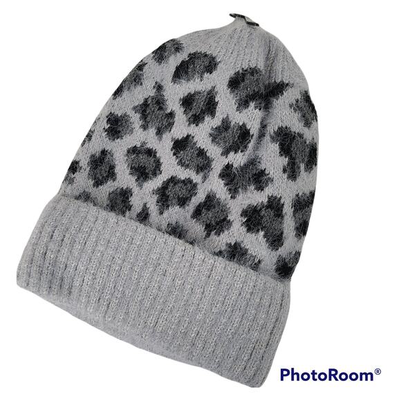 LOF gray leopard knit stocking cap New with tag - Picture 2 of 6